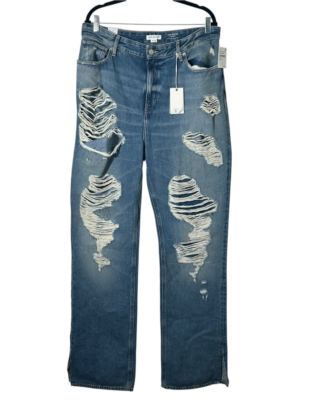 New Good American The Khloe Super High Rise Jeans Womens Tag 14/32 Distressed